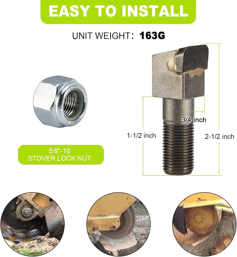 CarBole 2 Pack Stump Grinder Teeth Fit Woodland Mills SG100 Stump Grinder Tooth Parts for Cutting Tree Stub, Carbide Tips with 5/8" Nuts, 2-1/2"L x 3/4"W - Image 3